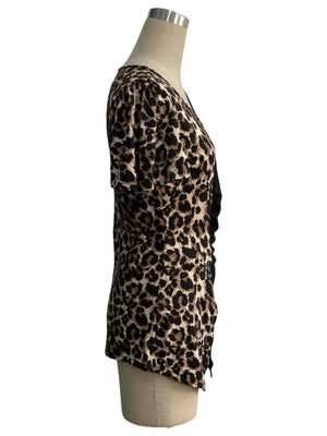 Splicing Stripes Asymmetrical Leopard Print T-shirts
