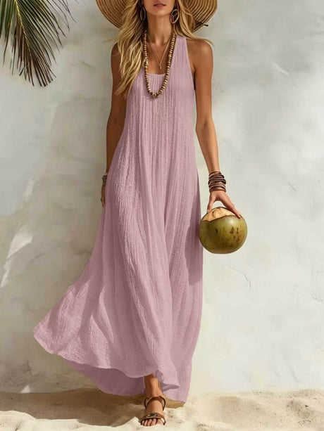 Loose-fitting Long Dress With A Tank Top Style, Perfect For A Beach Vacation