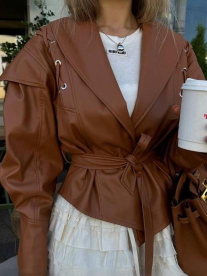 Lace-up Faux Leather Jacket