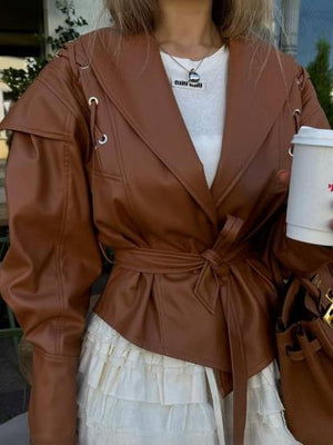 Lace-up Faux Leather Jacket