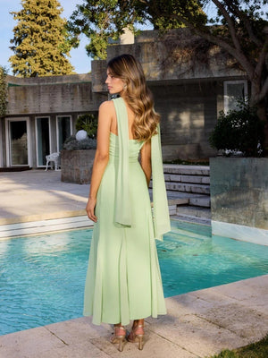 Ribbon Chiffon Solid Color Formal Dress Maxi Dresses