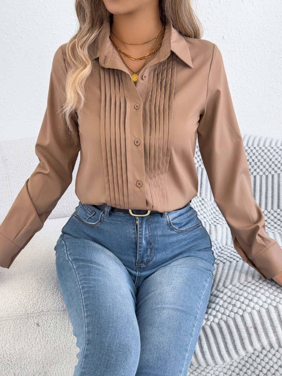 Langarm-Pendlerhemden mit geriffelten, einfarbigen Knöpfen