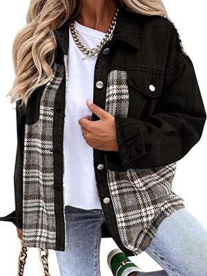 Liber Autumn Women's Contrasting colors Plaid Jackets