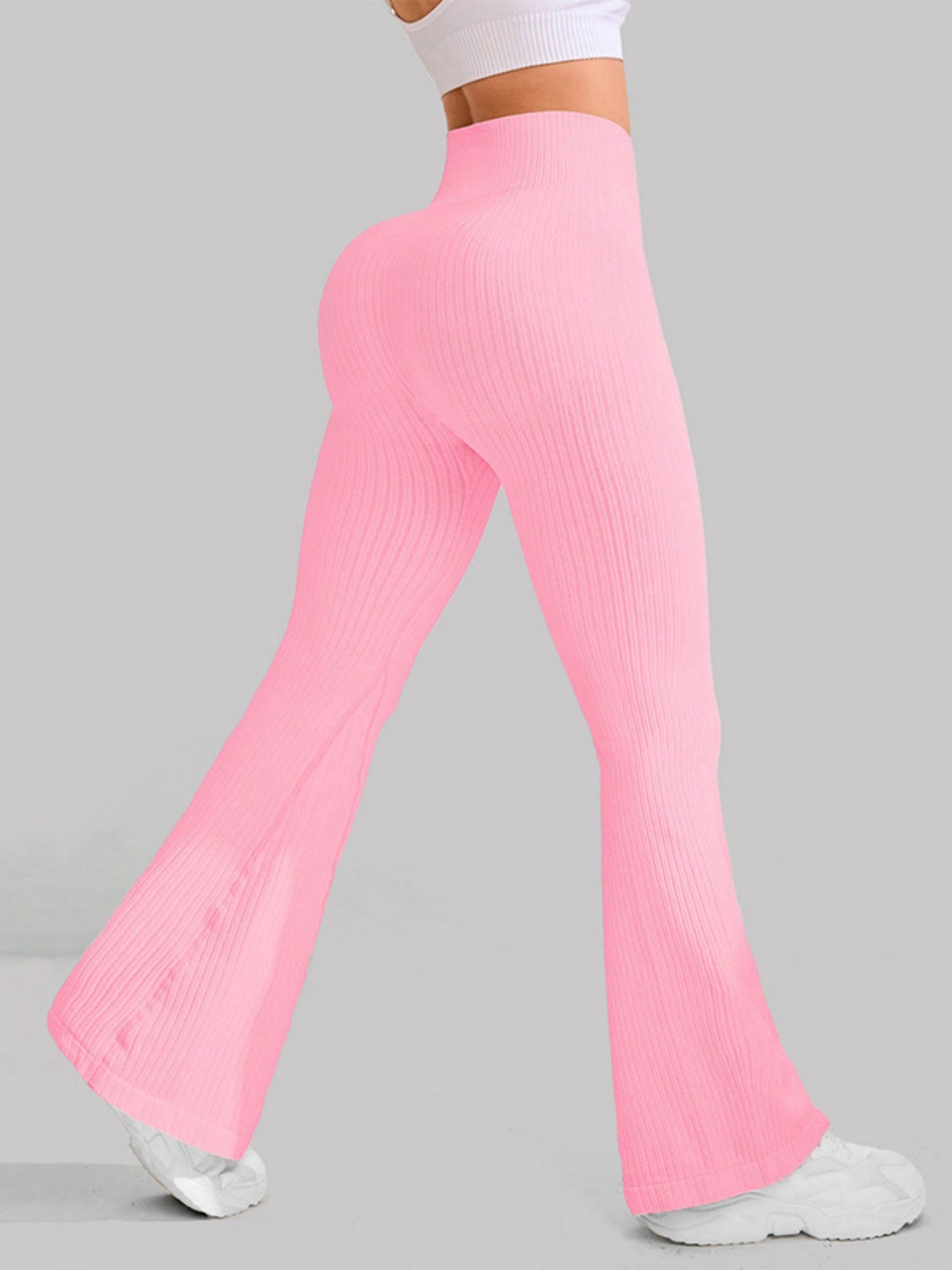 Paspelierte Schlaghose, hochgeschnittene Hüftlift-Fitness-Yogahose