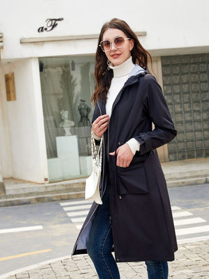 Leisure Water Proof Striped Lining Straight Zipper Hooded Jackets