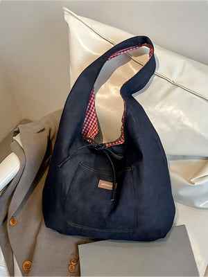 Denim Plaid Reversible Versatile Commuter Shoulder Bag
