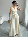 Commuting Suit Collar Pleated Pants Double-breasted Jumpsuits