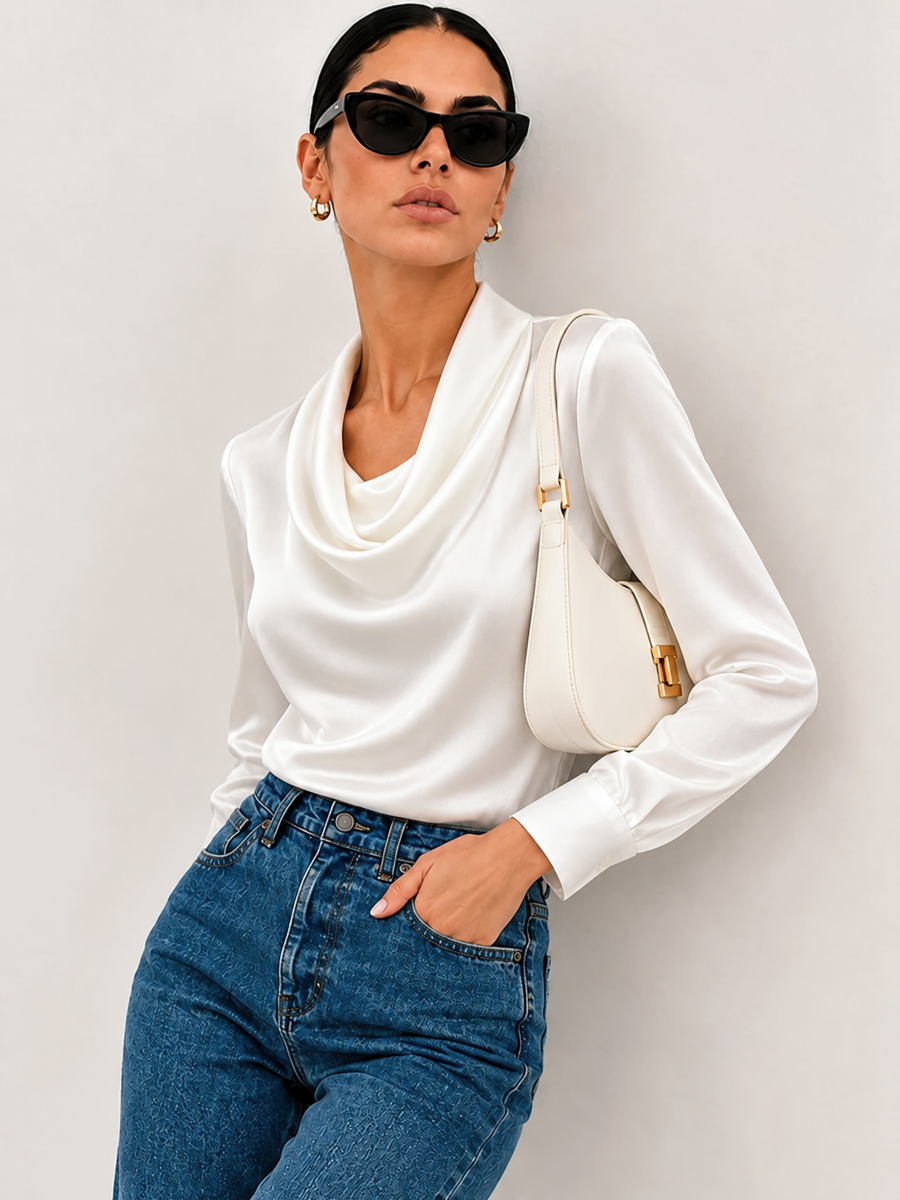 Solid Color, Simple, Long-sleeved Collar Blouse&Shirts