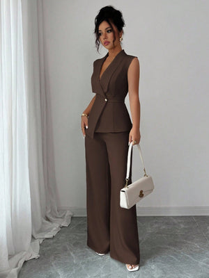 Commuting Sleeveless Suit Collar Vests Straight-leg Pants Set 2-piece Sets
