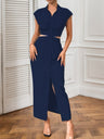 Backless Bare Waist Lapel Bodysuit With Slits Maxi Dresses