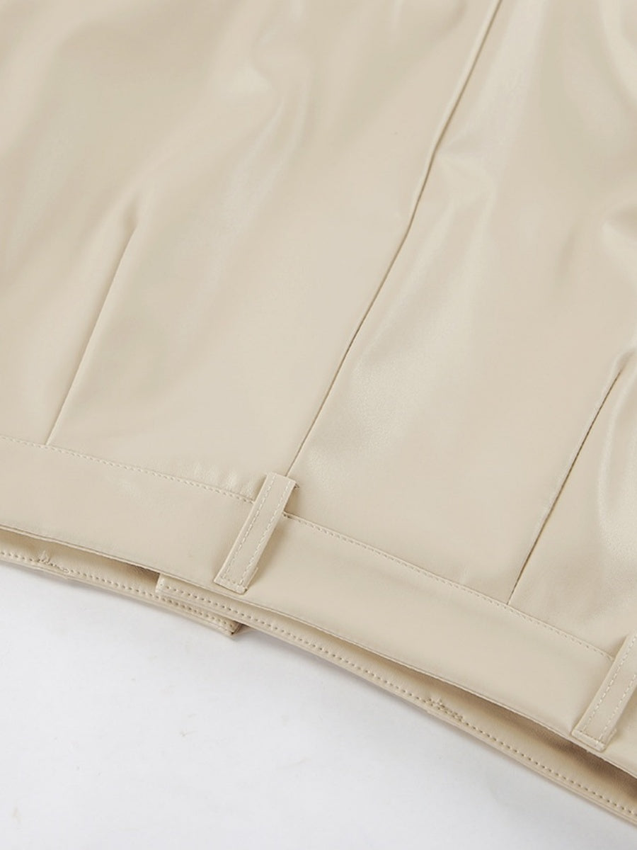 Bodycon Style Matte Fleece Lining PU Leather Slit Sexy Workplace Casual Skirt