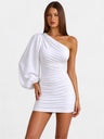 Irregular Pleated Milk Silk Bodycon Short Dress
