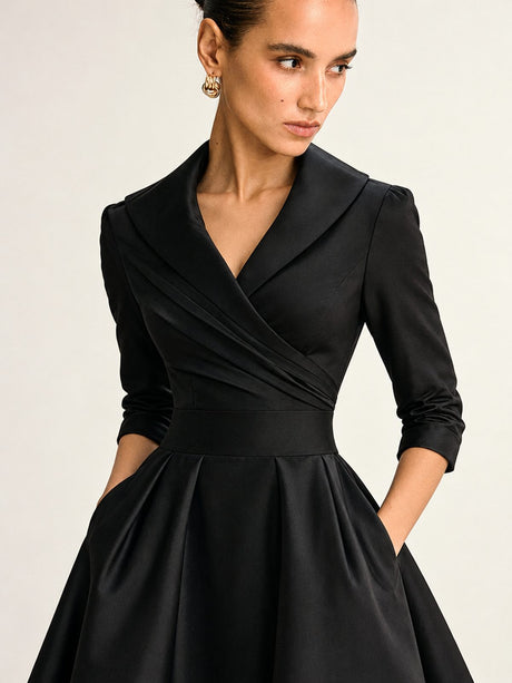 Long Sleeve Wrap-up Big Swing Solid Color Midi Dresses