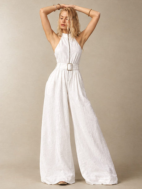 Round Neck Halter Belt Jumpsuit