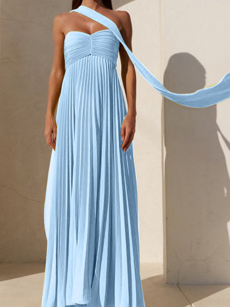 Liber Summer Women's Pleated Solid Color Tube top Maxi Dresses