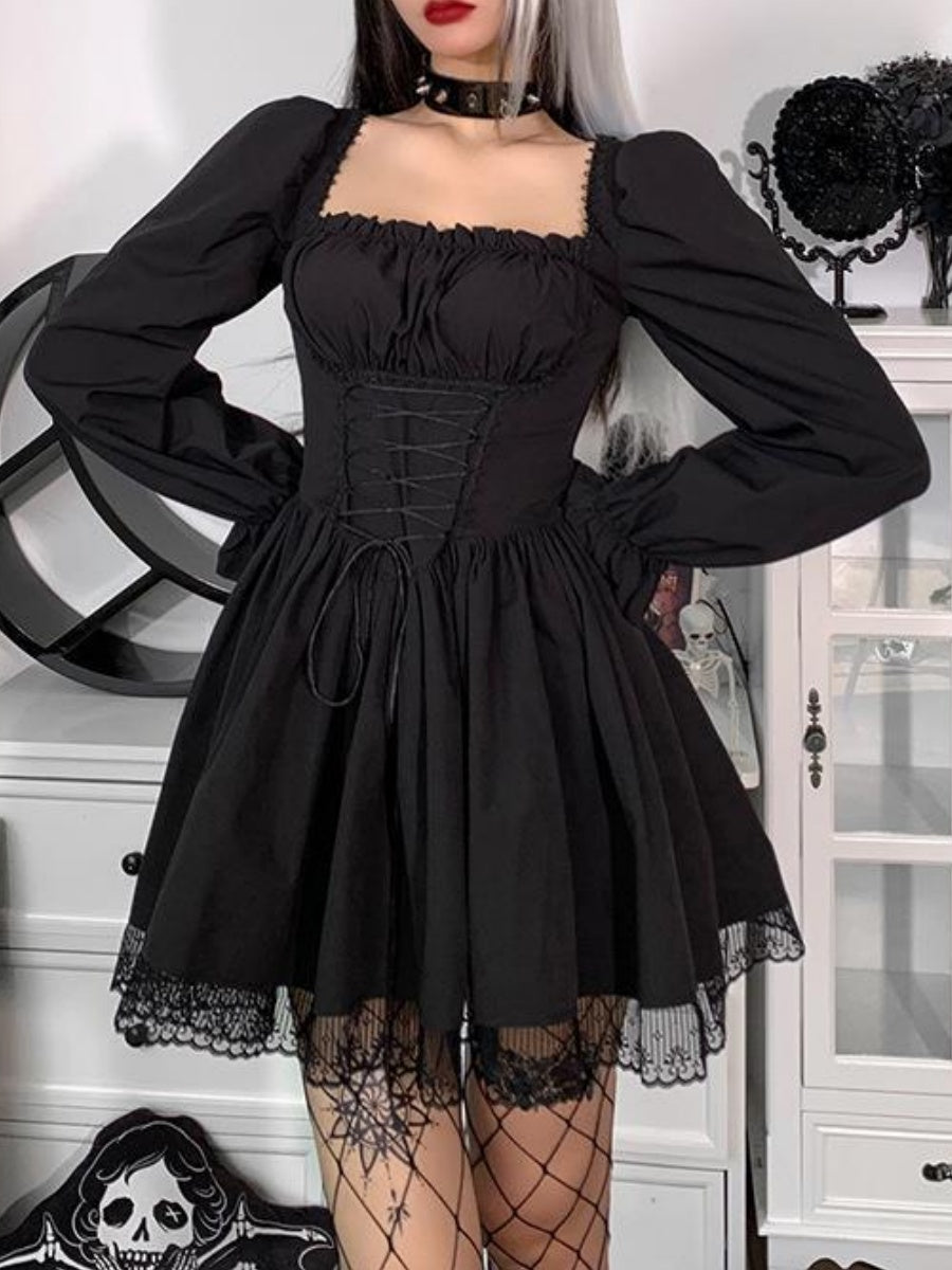 Halloween Lace Bandage Square Collar Mini&Short Dresses