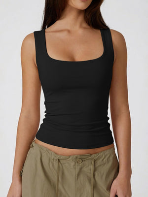 Square Collar Leisure Tank Tops