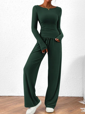 Liber Autumn Women's Lace up Solid Color 2-piece Sets