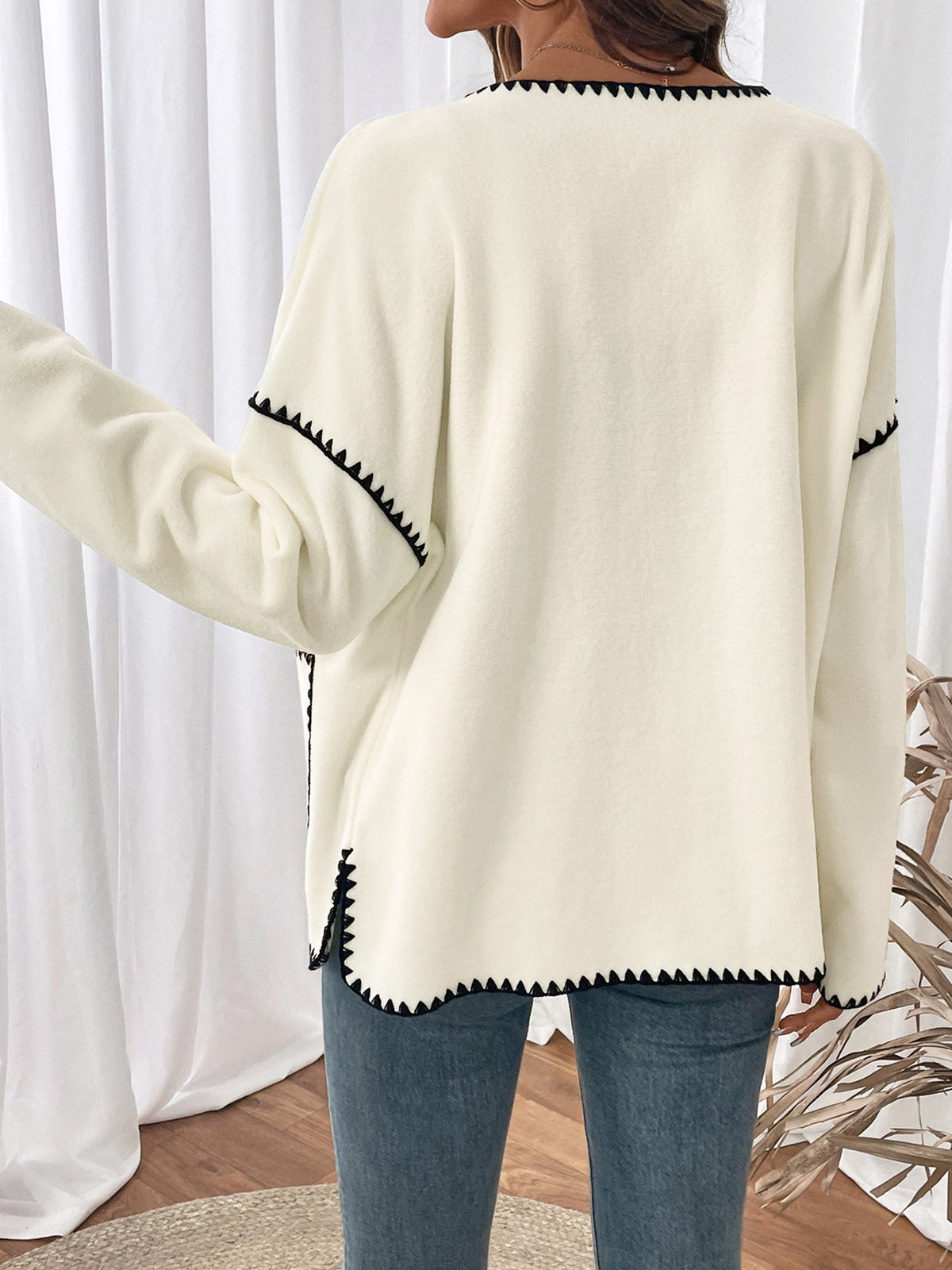 Retro-style Color-blocked Loose Single-breasted Fleece Jacket