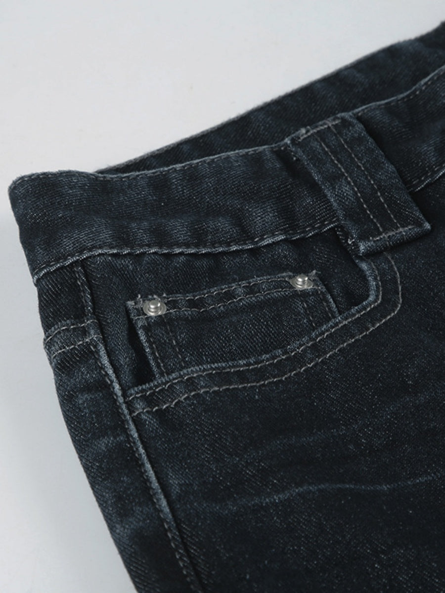 Zipper Wide Leg Mopping Jeans