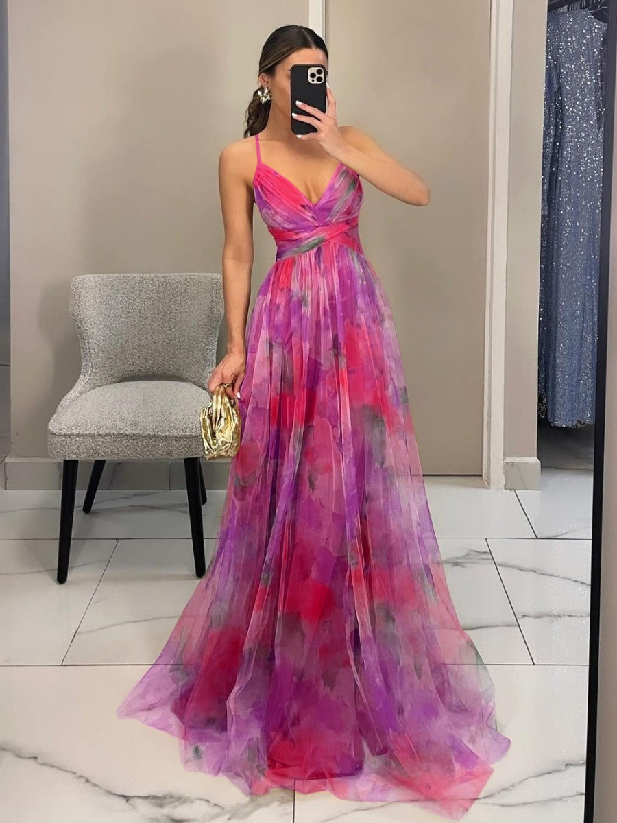 Mesh Floral Print Long Dress