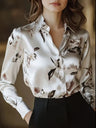 Printed Single-breasted Slim-fit Satin Casual Shirts