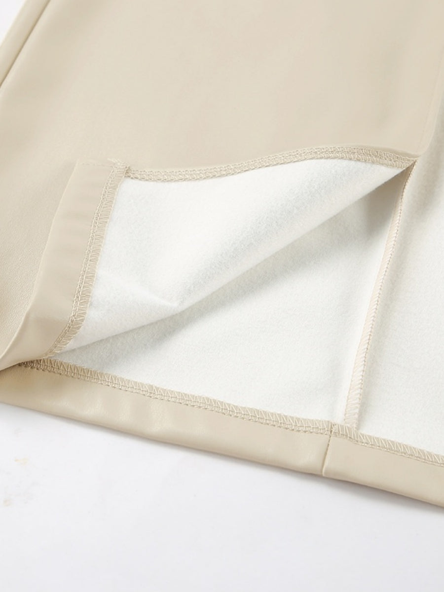 Bodycon Style Matte Fleece Lining PU Leather Slit Sexy Workplace Casual Skirt