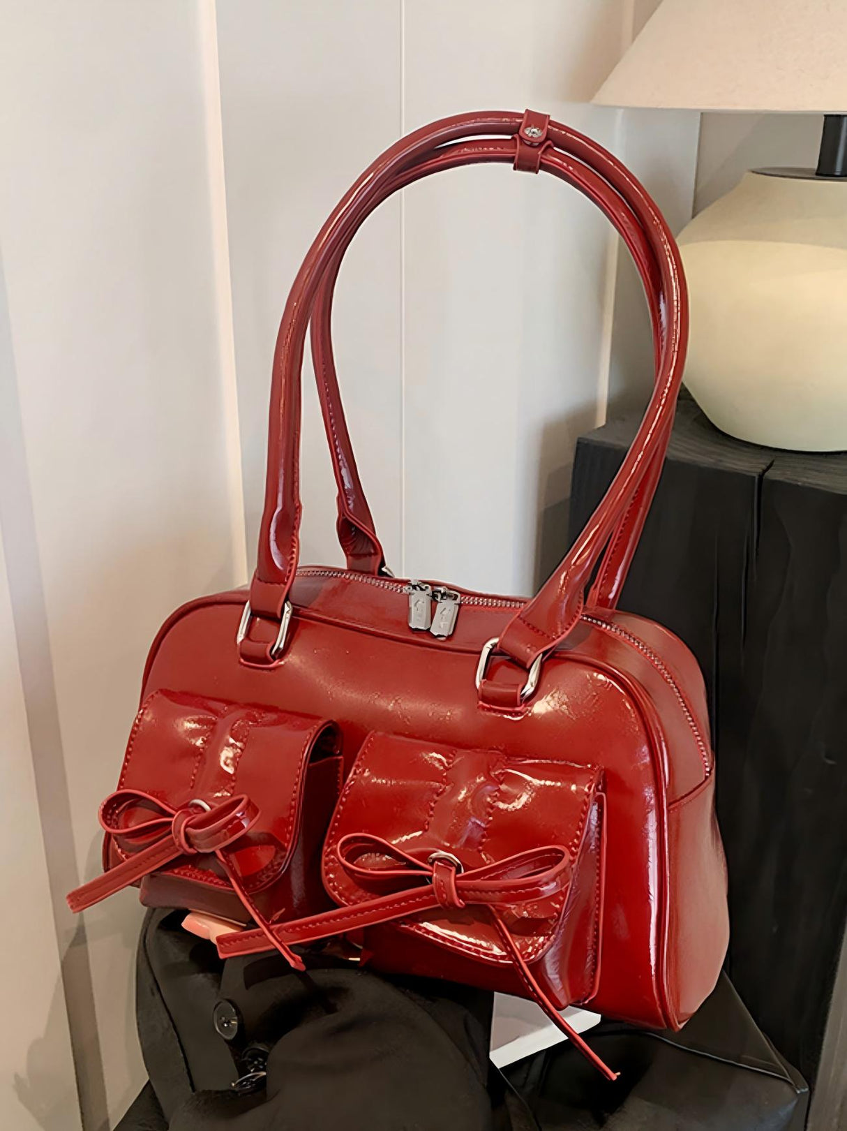 Bow-knot Horizontal Square Zipper Handbag