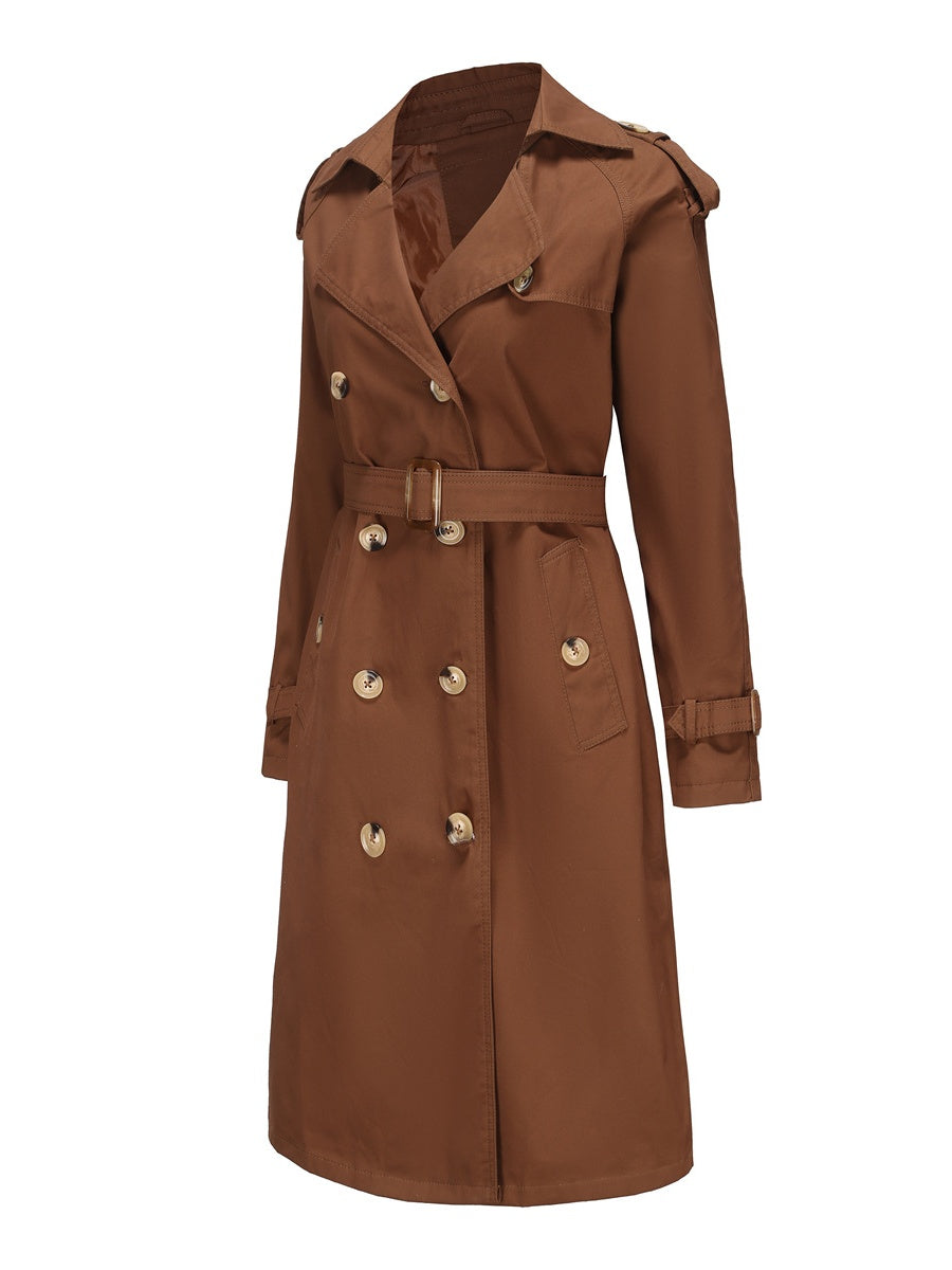 Waist-hugging Cotton Long Sleeve Lapel Three-dimensional Decoration Solid Color Trench Coats