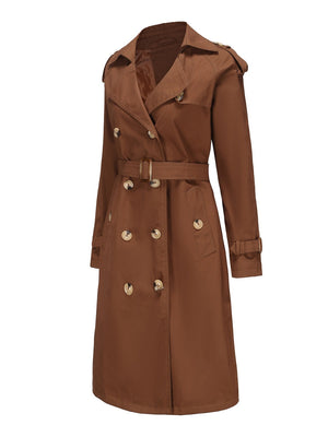 Waist-hugging Cotton Long Sleeve Lapel Three-dimensional Decoration Solid Color Trench Coats