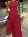 High-waisted Solid Color Sleeveless Zipper Long Dress
