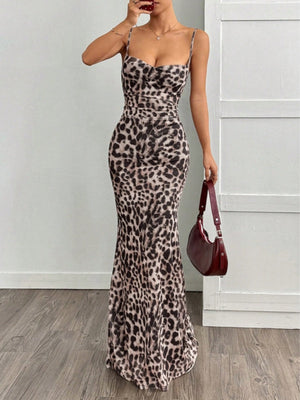 Leopard Slim Fit Sleeveless Maxi Dresses