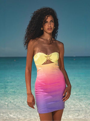 Sequins Gradient Print Bow Bandeau Mini&Short Dresses