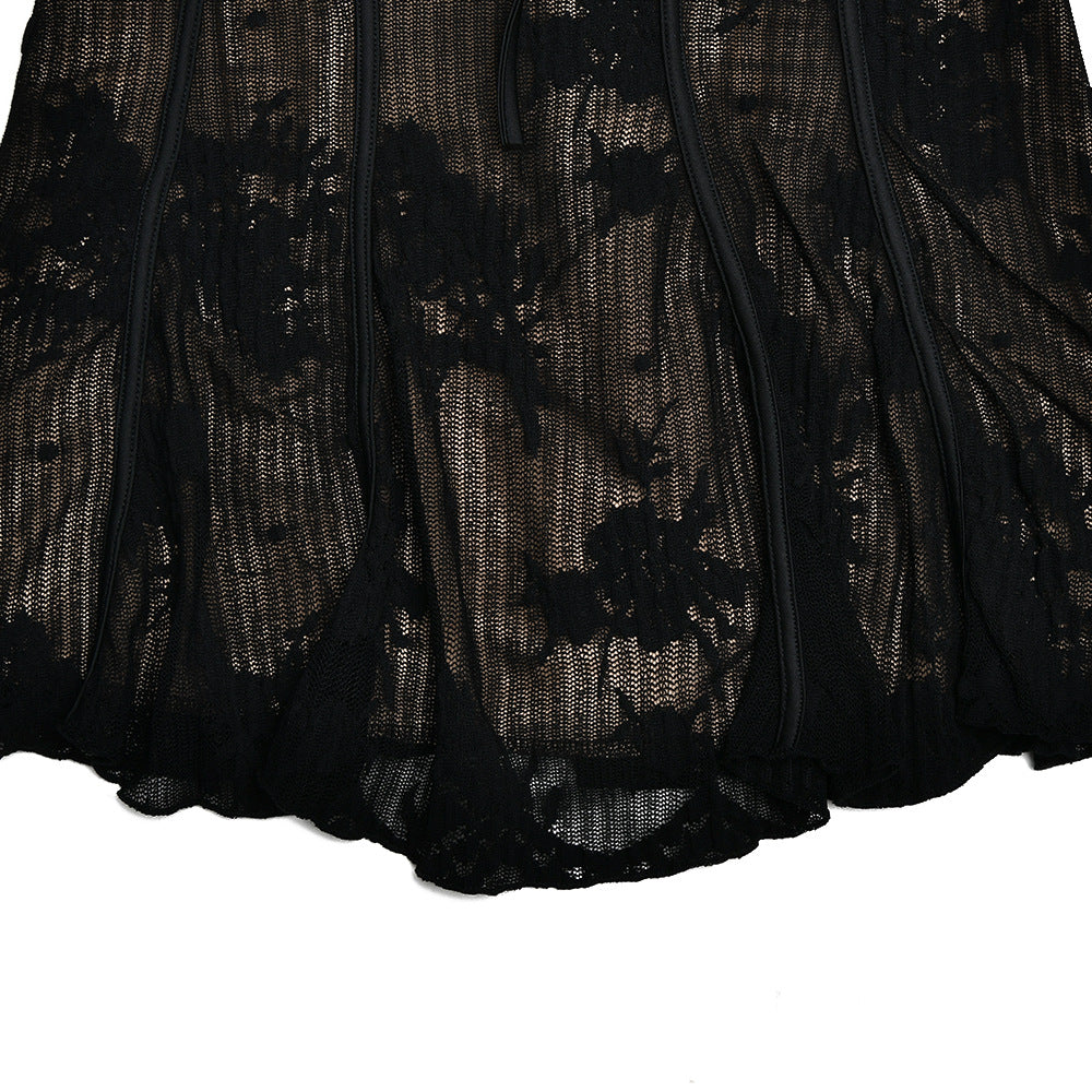 New Lace Flared Sleeve Strapless Dress