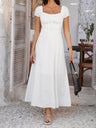 Tie-waist Ruched Puff Sleeve Long Dress