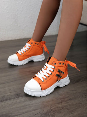 Heart Zipper Denim High-Top Casual Sneakers