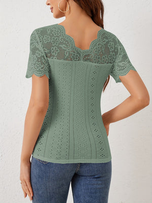 Lace T-shirts V-neck Sheer Tops
