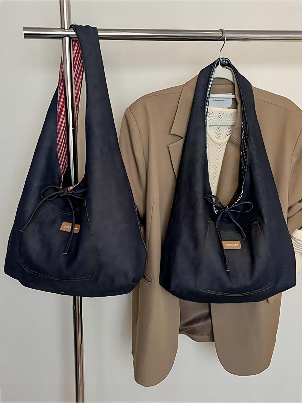 Denim Plaid Reversible Versatile Commuter Shoulder Bag