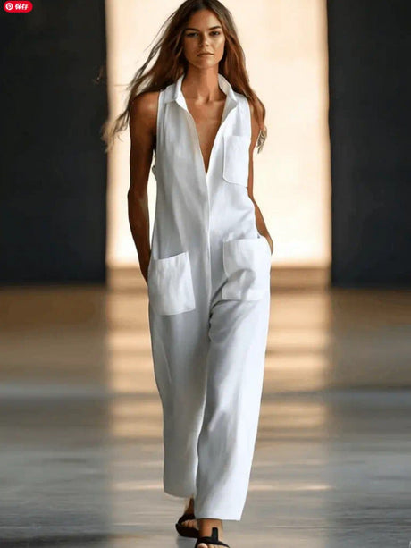 Sleeveless Single-breasted Wide Leg Work Clothes Jumpsuits