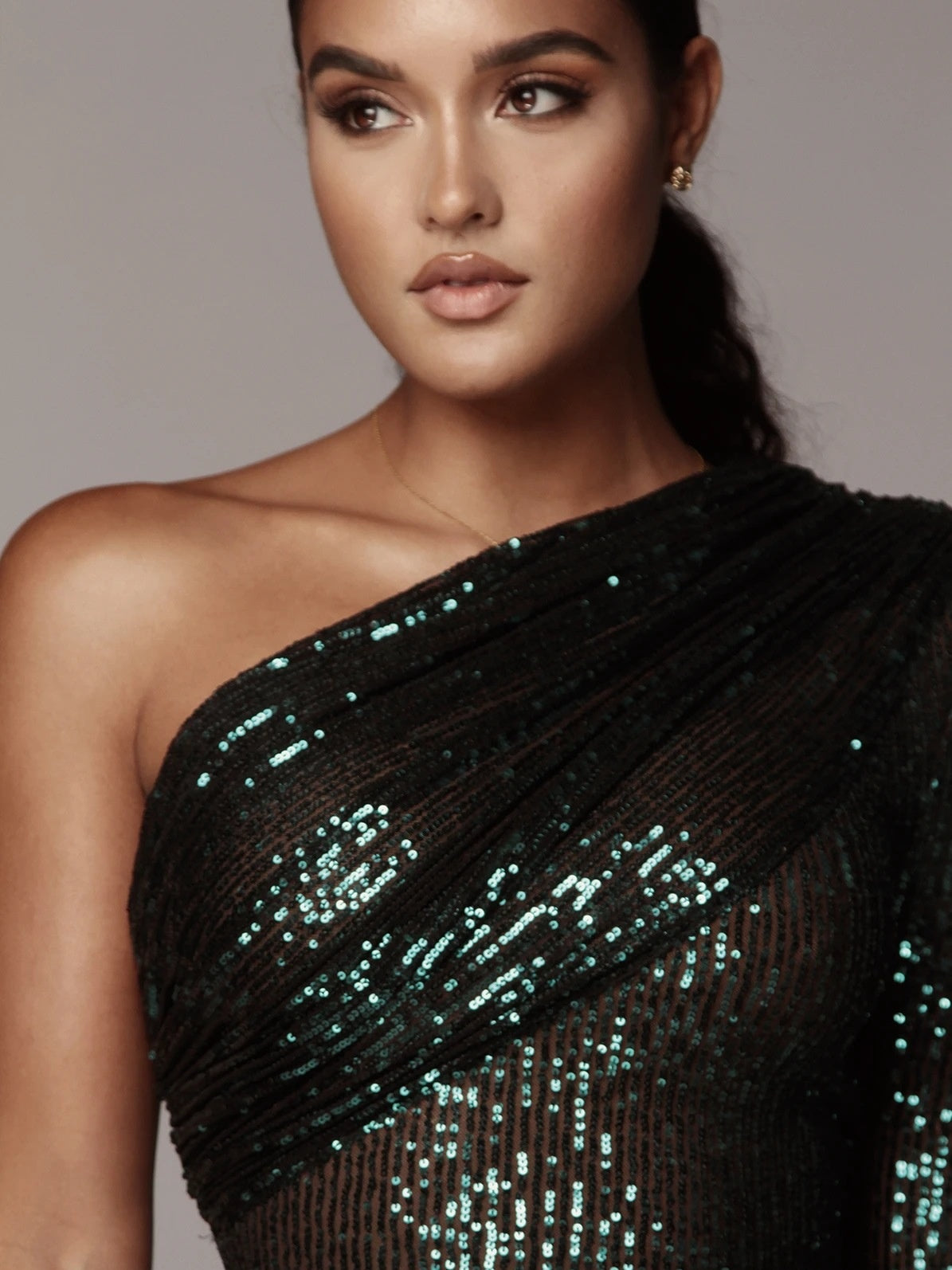 One Shoulder Bandeau Sequins Mini&Short Dresses