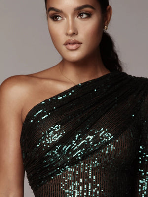 One Shoulder Bandeau Sequins Mini&Short Dresses