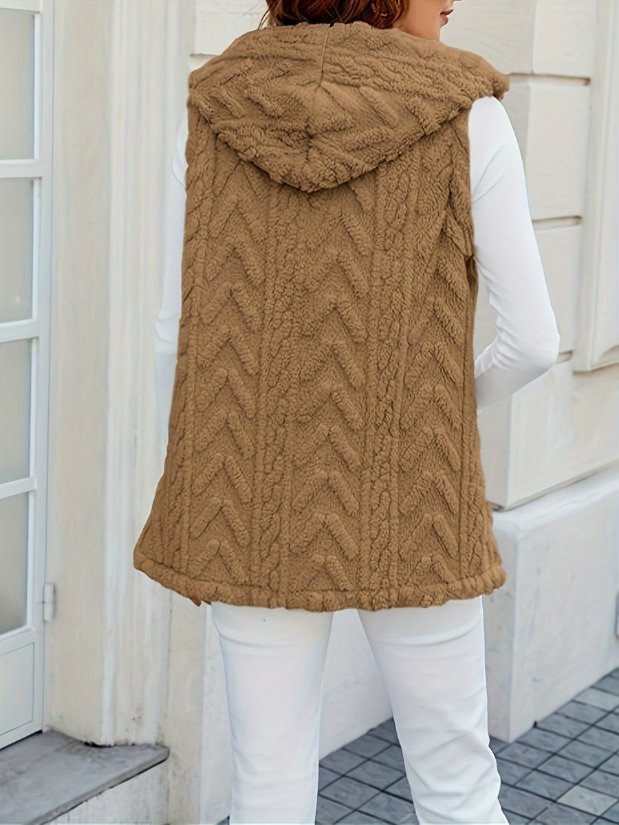 Three-dimensional Geometric Pattern Warm And Fashionable Plush Hooded Cardigan Mid-length Vest