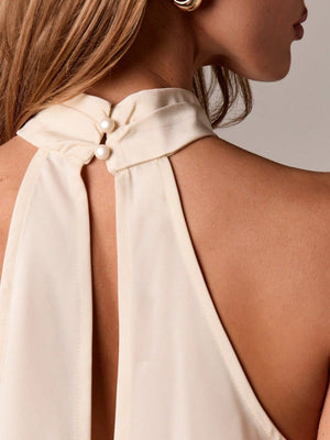 Halter Neck Lace Irregular Hem Spaghetti Strap