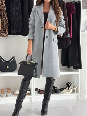 Simple Long-sleeved Solid Color Single-breasted Woolen Coat