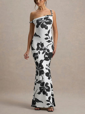 Milk Silk Printed Slim-fit Hip-hugging Maxi Dresses