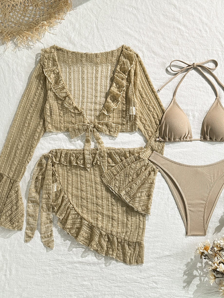 Sexy Lace Mesh Swimsuit Bikini Four-piece Set