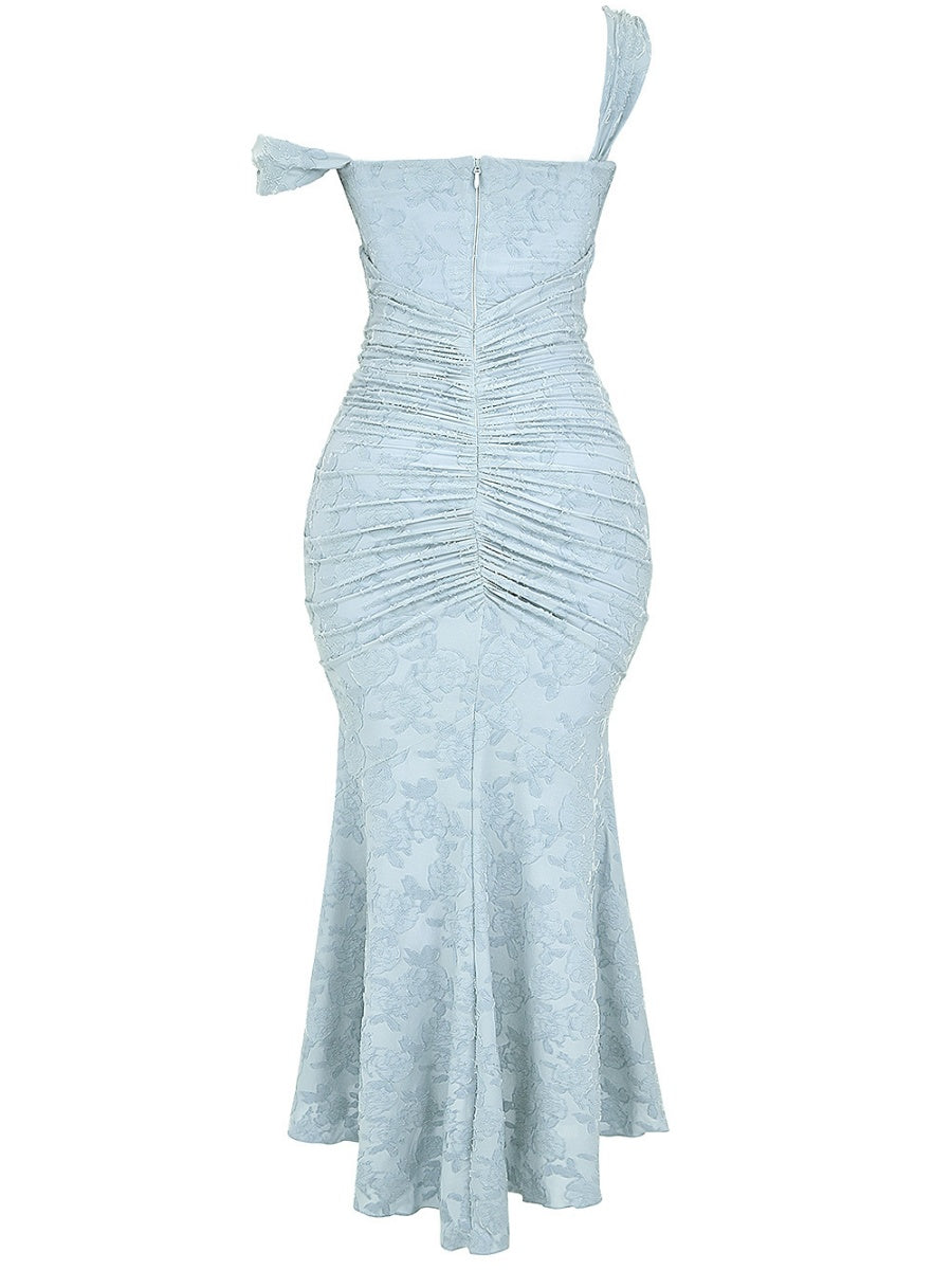 Floral Jacquard Fabric Boning Fishtail Maxi Dress