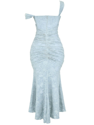 Floral Jacquard Fabric Boning Fishtail Maxi Dress