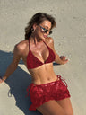 Sexy Lace Cutout Bikini Three-Piece Set For Beach
