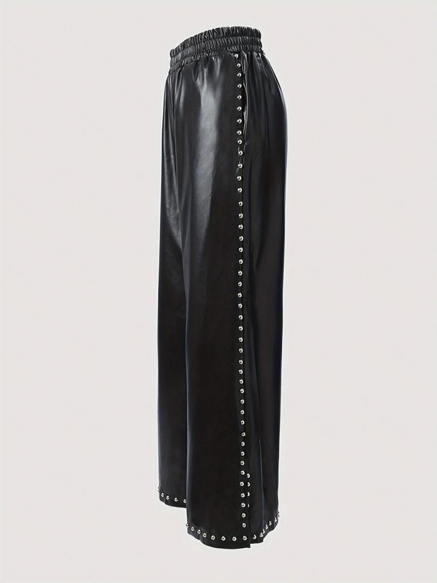 PU Leather Hair Removal Pocket Beading Pants